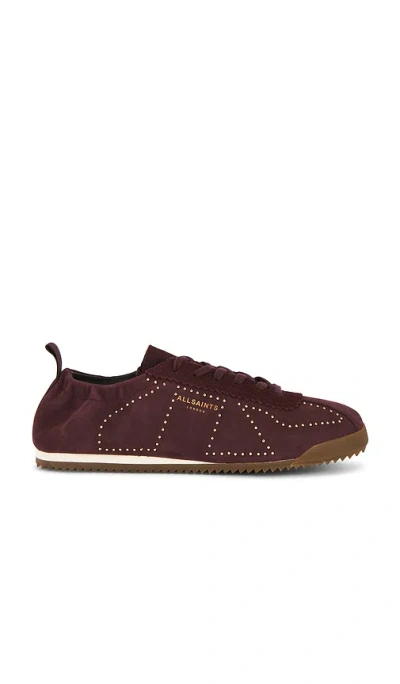 Allsaints Kenny Studded Lace-up Sneakers In Burgundy