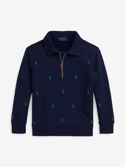Ralph Lauren Boys Half Zip Logo Pullover In Blue