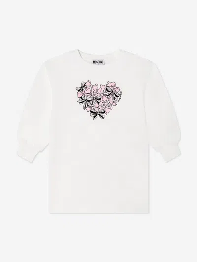 Moschino Girls Bow Heart Sweater Dress Ivory In White