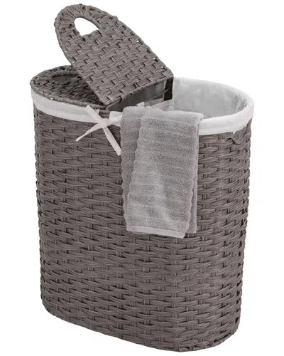 Seville Classics Handwoven Lidded Oval Double Laundry Hamper In Gray