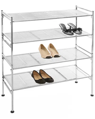 Seville Classics 4-tier Stackable Metal Mesh Shoe Storage Rack Organizer In Metallic