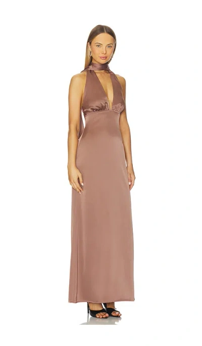 Superdown Bethany Halter Gown In Brown