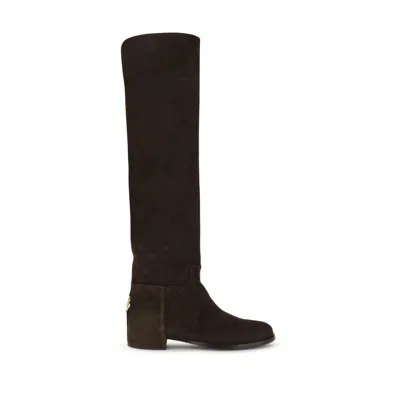 Dolce & Gabbana Over-the-knee Suede Boots Shoes In Brown
