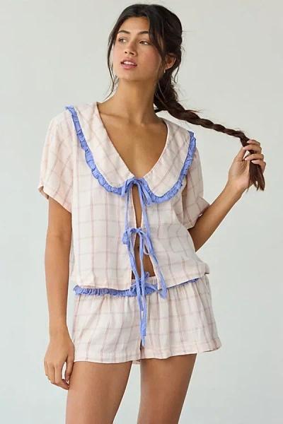 Out From Under Sweet Dreams Tie-front Top + Micro Short Pj Set In Pink, Women's At Urban Outfitters In Pink