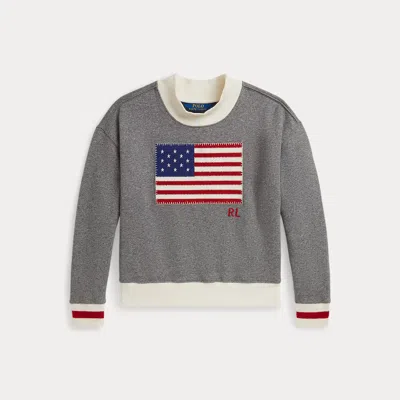 Polo Ralph Lauren Girls 7-16 Flag Mock Neck Sweatshirt In Gray