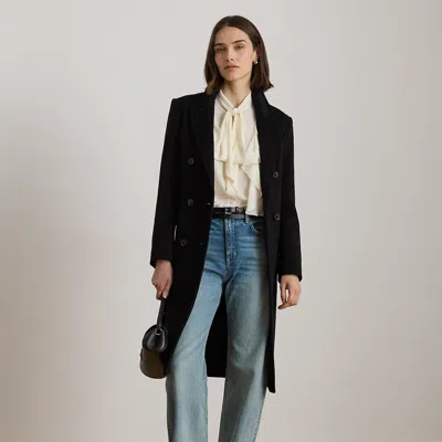 Lauren Petite Ralph Lauren Double-breasted Wool-blend Coat In Black