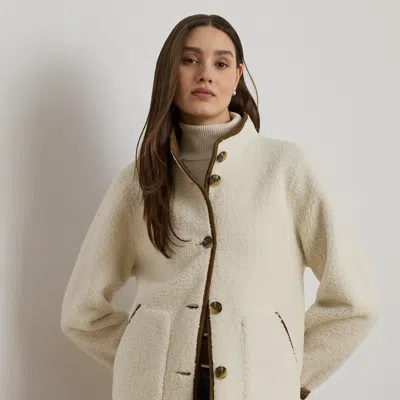 Lauren Petite Ralph Lauren Faux-shearling Funnelneck Coat In White
