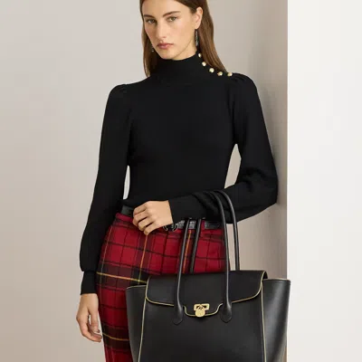 Ralph Lauren Leather Large Tanner Satchel In Black