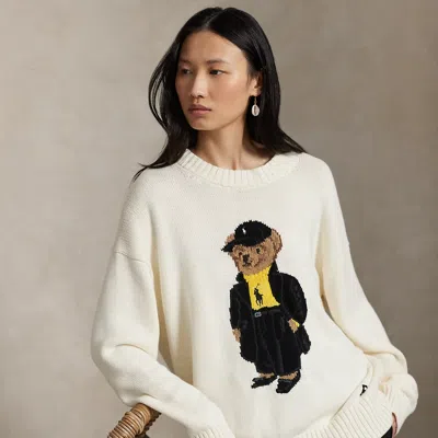 Ralph Lauren Polo Bear Cotton Crewneck Sweater In White