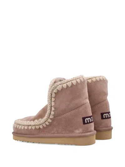 Mou Eskimo 18 Sheepskin Boots With Crochet Stitching In Brown