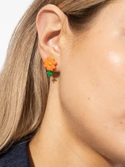 Marc Jacobs X David Shrigley Joy Flower Stud Earrings In Orange