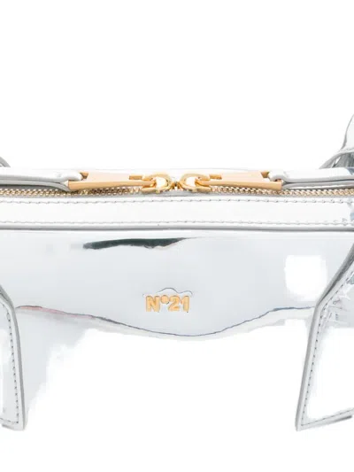 N°21 Rectangular Metallic Shoulder Bag With Top Handles In Silver