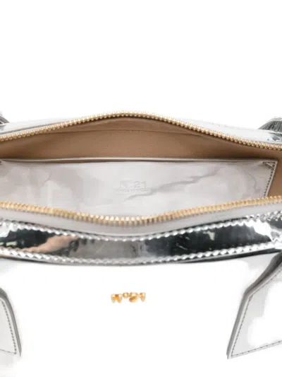 N°21 Rectangular Metallic Shoulder Bag With Top Handles In Silver