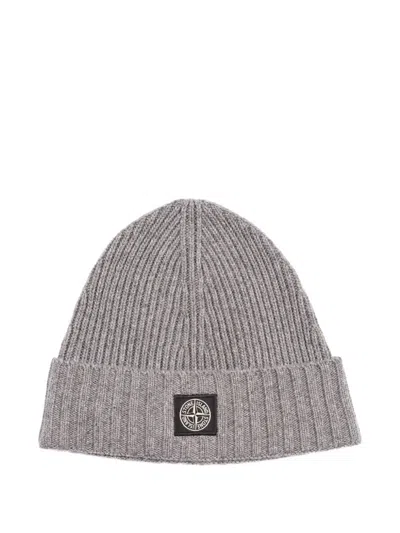 Stone Island Ribbed Beanie In Gray