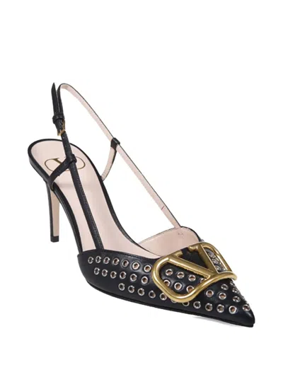 Valentino Pointed Toe Slingback Pumps Featuring Studs In Black
