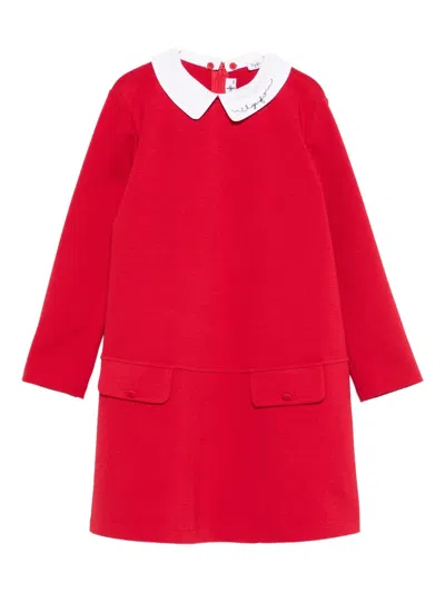 Il Gufo Collared Pocket Dress In Red