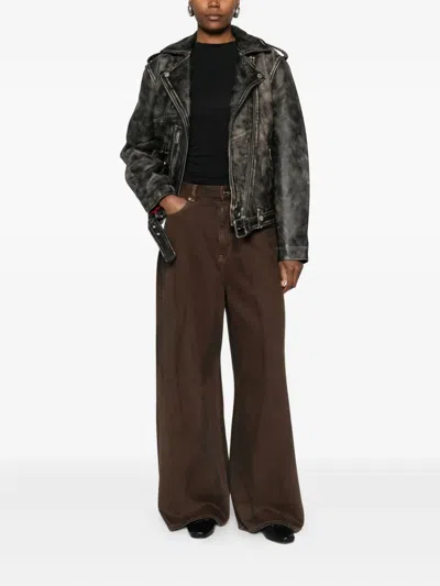 Gestuz Belted Leather Jacket In Black