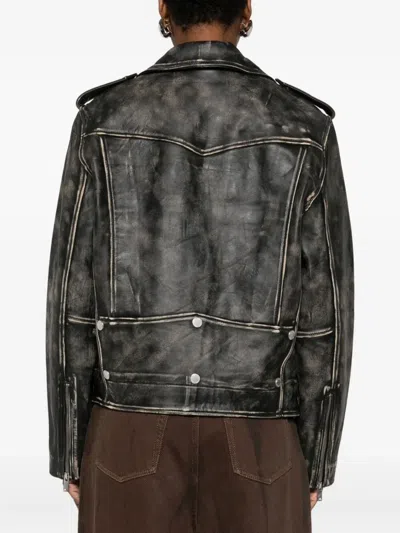 Gestuz Belted Leather Jacket In Black