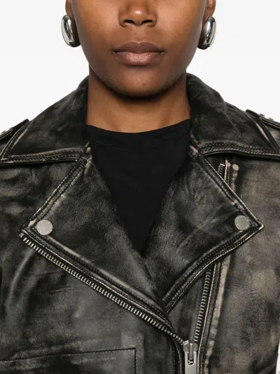 Gestuz Belted Leather Jacket In Black