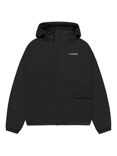 Flâneur Hooded Panelled Jacket In Black