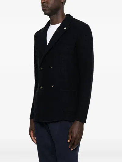 Manuel Ritz Double-breasted Knitted Blazer In Black