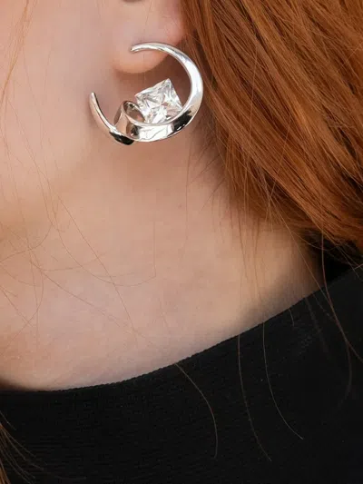 Obsidian Arc Earrings In Silver