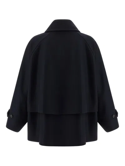 Alberto Biani Wool Coat With Wide Sleeves And Front Pockets In Blue