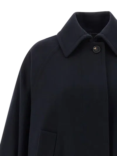 Alberto Biani Wool Coat With Wide Sleeves And Front Pockets In Blue