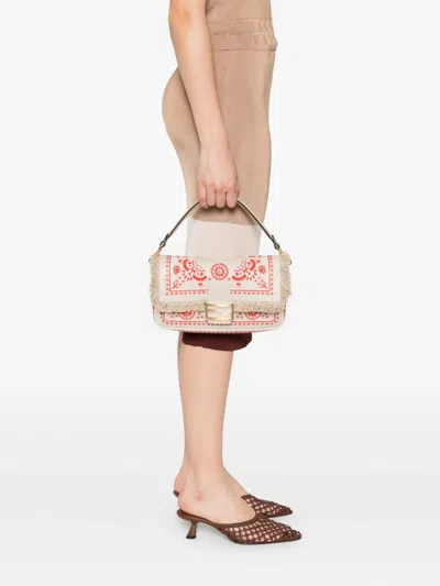 Fendi Baguette Embroidered Fringed Tote Bag In Neutral