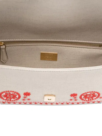 Fendi Baguette Embroidered Fringed Tote Bag In Neutral
