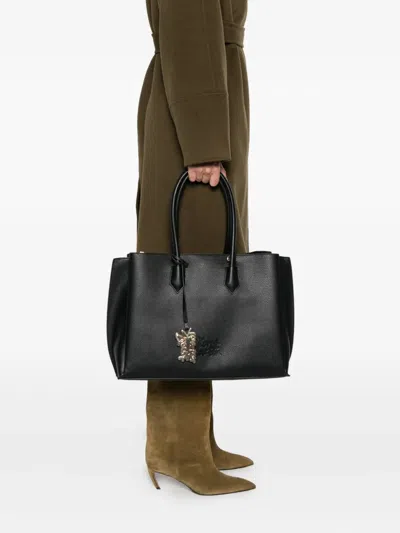 Secret Pon-pon Leather Shoulder Bag In Black