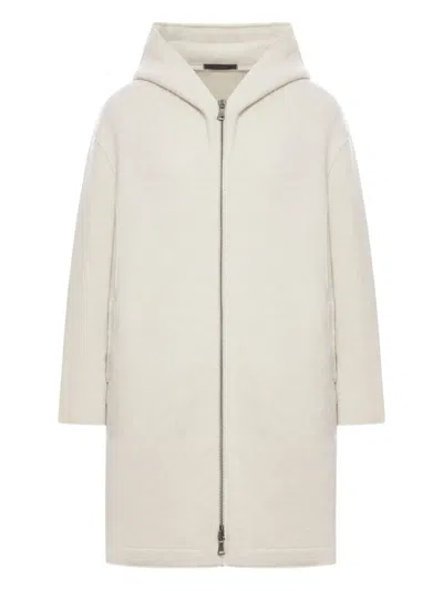 Transit Comfort Fit Hooded Jacket In Boiled Wool In Neutral