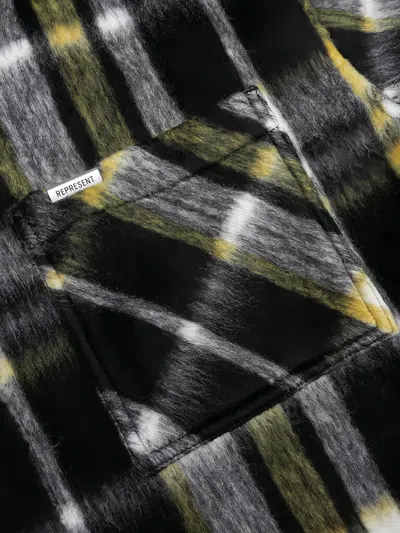 Represent Textured Overshirt With Classic Collar And Button-down Front In Black