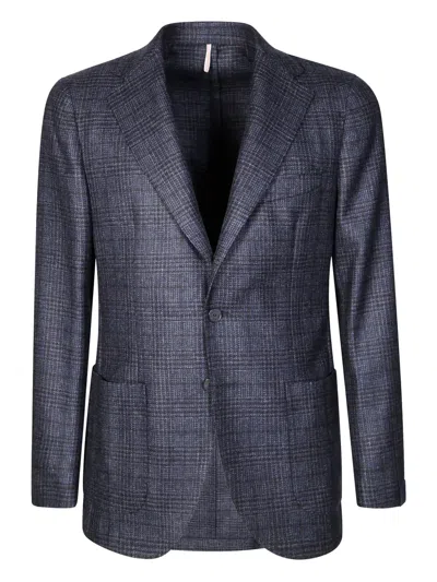 Santaniello Two-button Blazer With Subtle Checkered Pattern In Blue