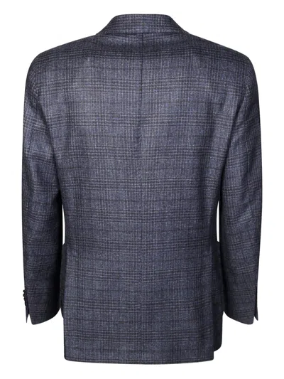 Santaniello Two-button Blazer With Subtle Checkered Pattern In Blue