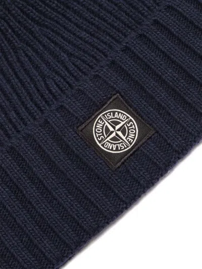 Stone Island Knitted Beanie Hat With Logo Patch Kids In Black