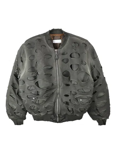 Alexander Digenova Double-layer Distressed Bomber Jacket In Green