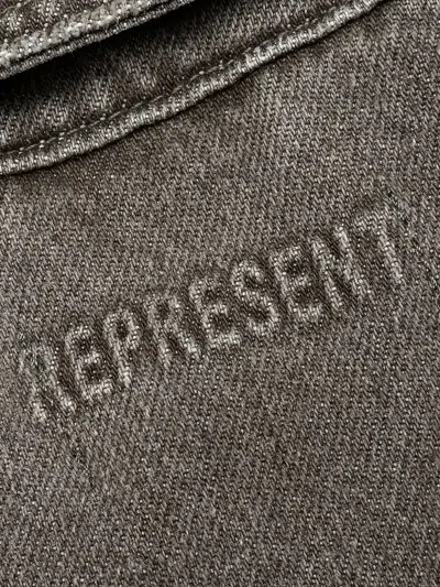 Represent Green Jacket With Classic Collar And Logo Plaque On The Front In Denim Man In Gray