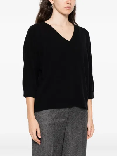Tabaroni Cashmere Deep V-neck Cashmere Sweater With Relaxed Fit In Black