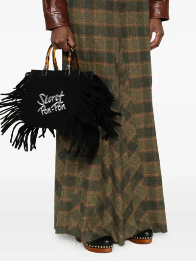 Secret Pon-pon Secret Pom Pom Fringe Bag In Black