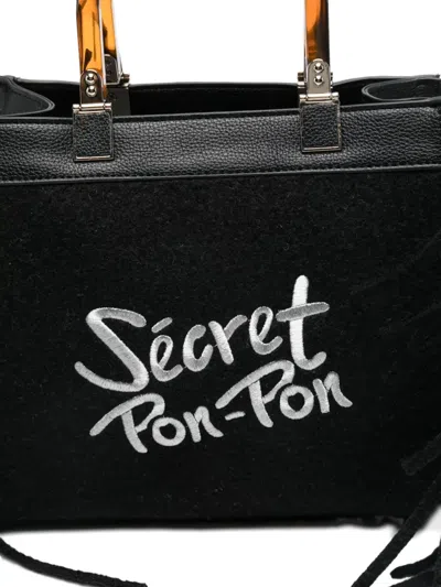 Secret Pon-pon Secret Pom Pom Fringe Bag In Black