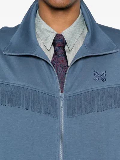 Needles Fringed Sweatshirt With Elastic Cuffs And Pockets In Blue