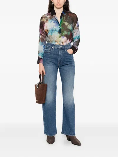 Yavi Abstract-print Silk Shirt In Blue