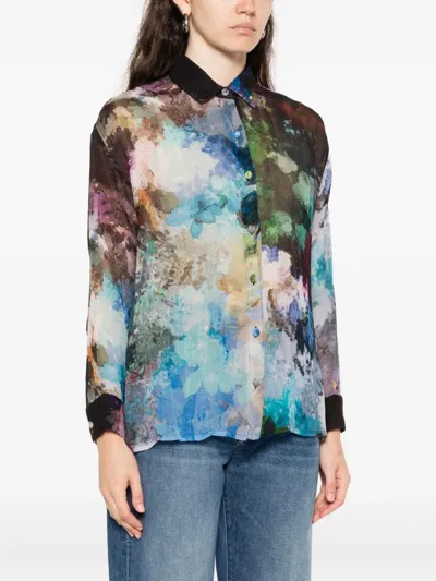 Yavi Abstract-print Silk Shirt In Blue