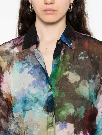 Yavi Abstract-print Silk Shirt In Blue
