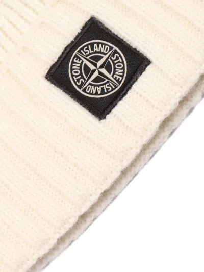 Stone Island Ribbed Beanie In Neutral