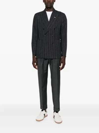 Manuel Ritz Nuvola Double-breasted Pinstripe Blazer In Black