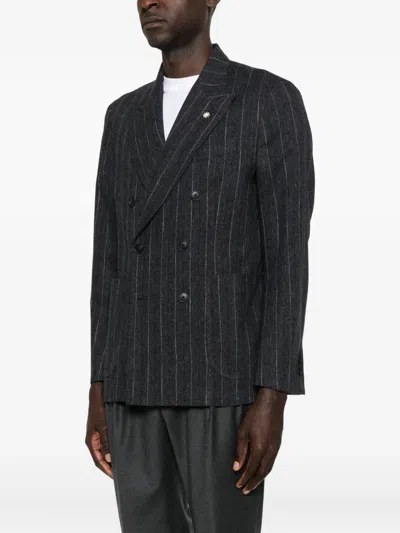 Manuel Ritz Nuvola Double-breasted Pinstripe Blazer In Black