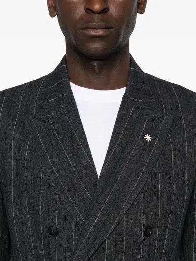 Manuel Ritz Nuvola Double-breasted Pinstripe Blazer In Black