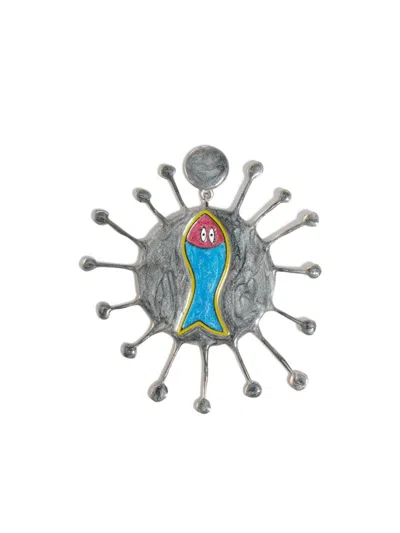 Bimba Y Lola Multicolor Enamel Fish Earrings In Gray